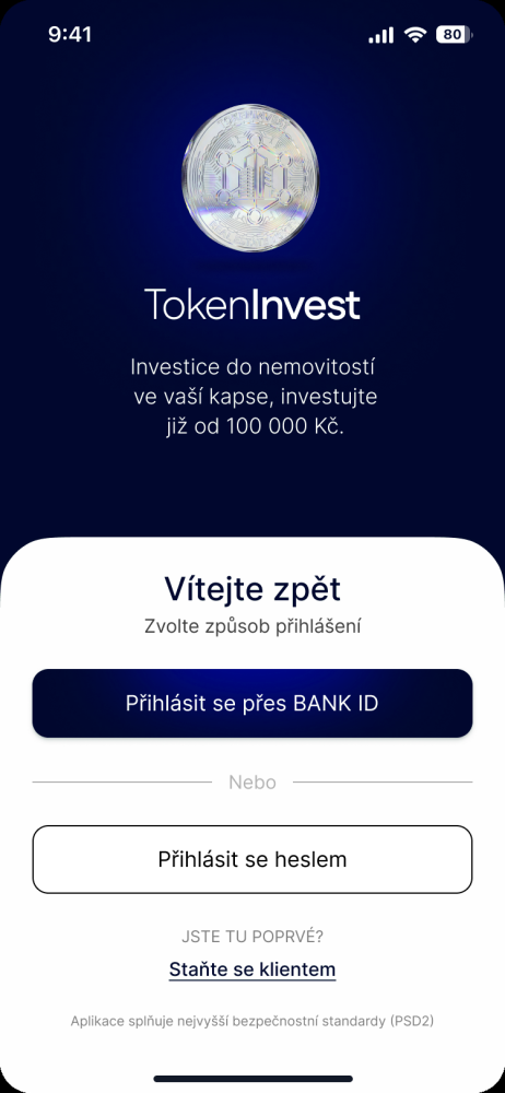 Obrazovka aplikace TokenInvest